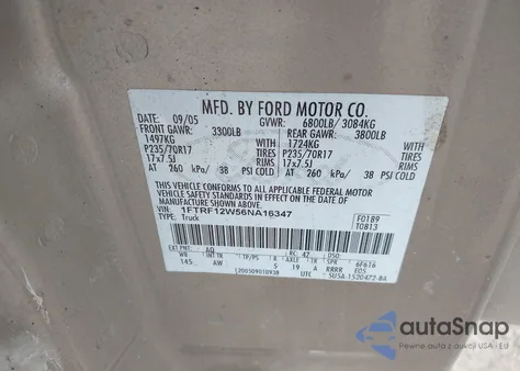 2006 Ford F-150 Stx/Xl/Xlt z USA, uszkodzony, nr VIN 1FTRF12W56NA16347